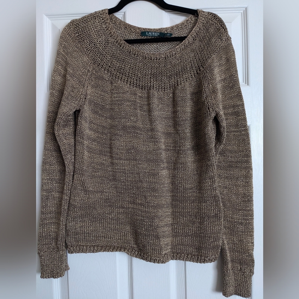Genuine Ralph Lauren Cotton Blend Boat Neck Sweater Gold Shimmer Knitted